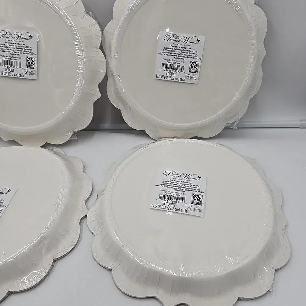 4 PACKS The Pioneer Woman Pumpkin Dog Truck Paper Plate; 32 Ct.;‎ 11.5